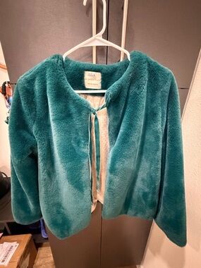 Teal Faux Fur Pea Coat Jacket -